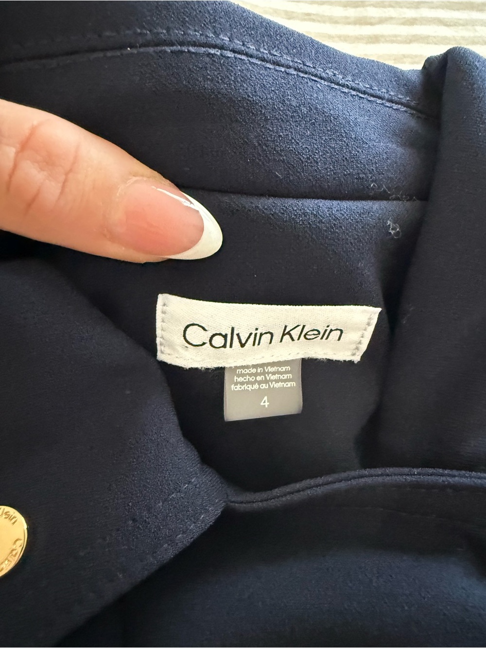 Calvin Klein Navy Sleeveless Belted Zip Romper with Gold Hardware - Picture 5 of 6